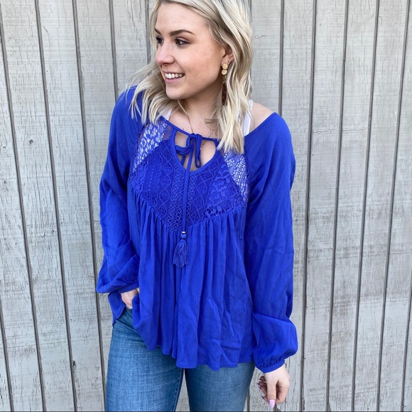 Double Zero Azure Gauze Blouse Blue Lace - Picture 4 of 8